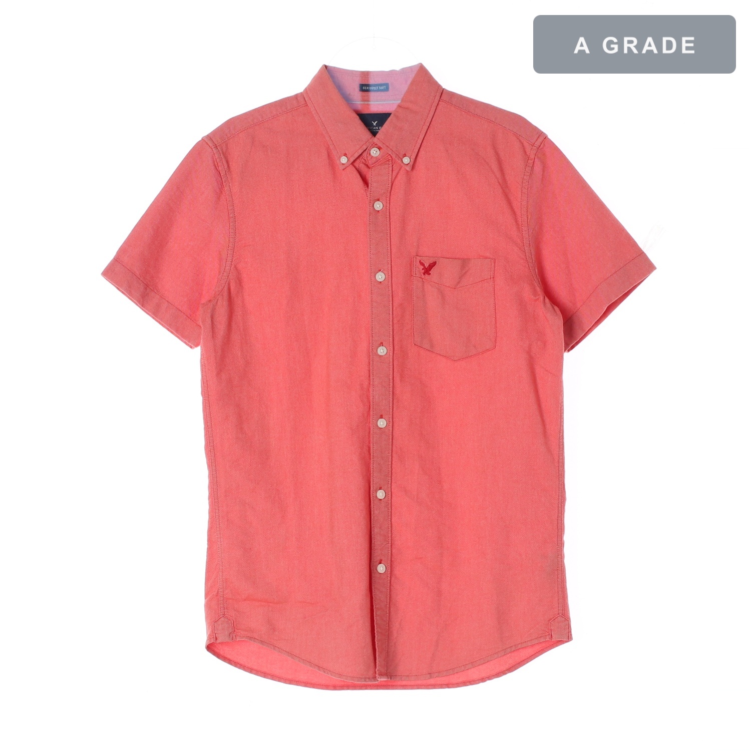 AMERICAN EAGLE 아메리칸이글 로고 원포켓 코랄 코튼 반팔 셔츠 MAN-S