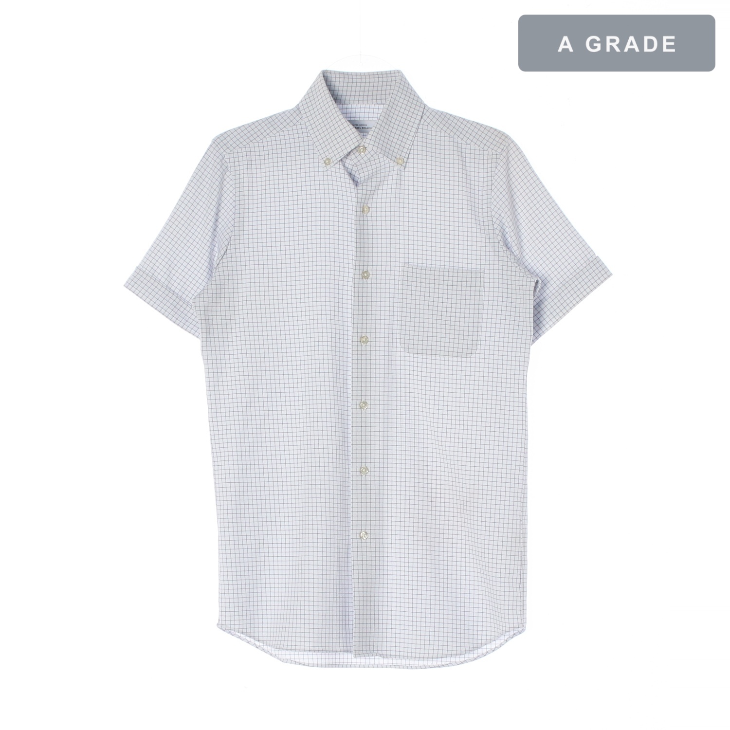 GREEN LABEL RELAXING 그린라벨릴렉싱 블루 체크 버튼다운 반팔 셔츠 MAN-S