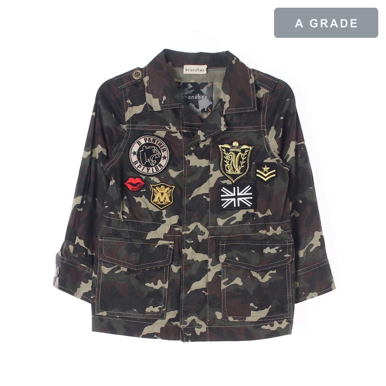 BRANSHES 브랜시즈 밀리터리 패치 카모플라쥬 데님 재킷 KIDS-100