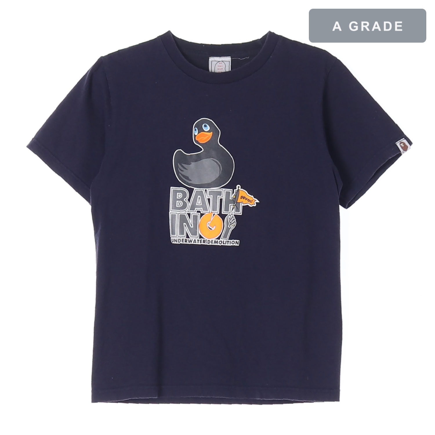 A BATHING APE 베이프 덕 프린팅 네이비 반팔 티셔츠 KIDS-S