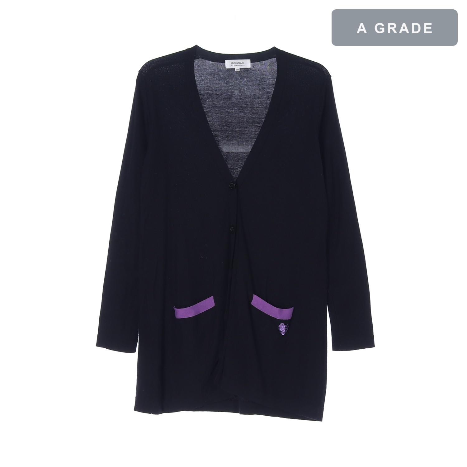 SONIA RYKIEL 소니아 리키엘 파인 게이지 퍼플 배색 포켓 쥬얼 가디건 WOMAN-S