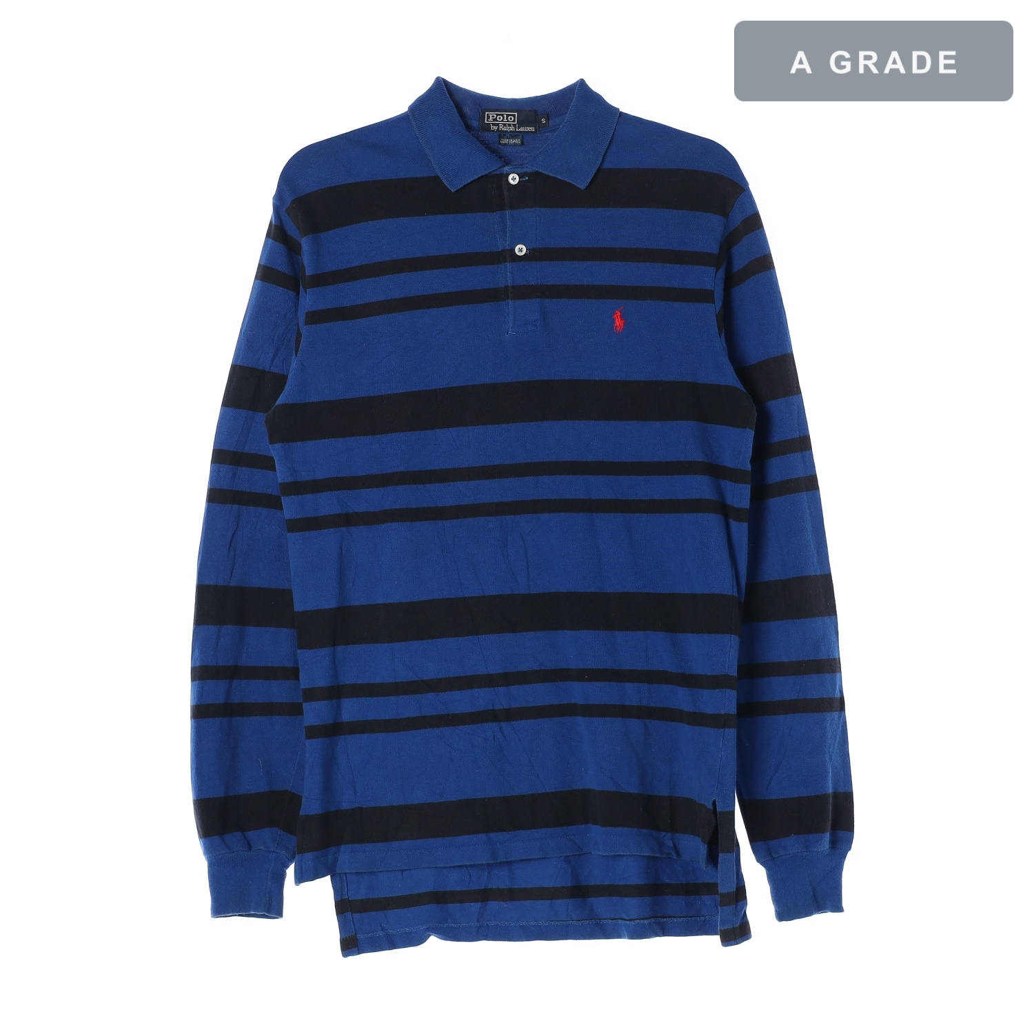 POLO 랄프로렌 블루 블랙 스트라이프 롱슬리브 카라 티셔츠 MAN-S