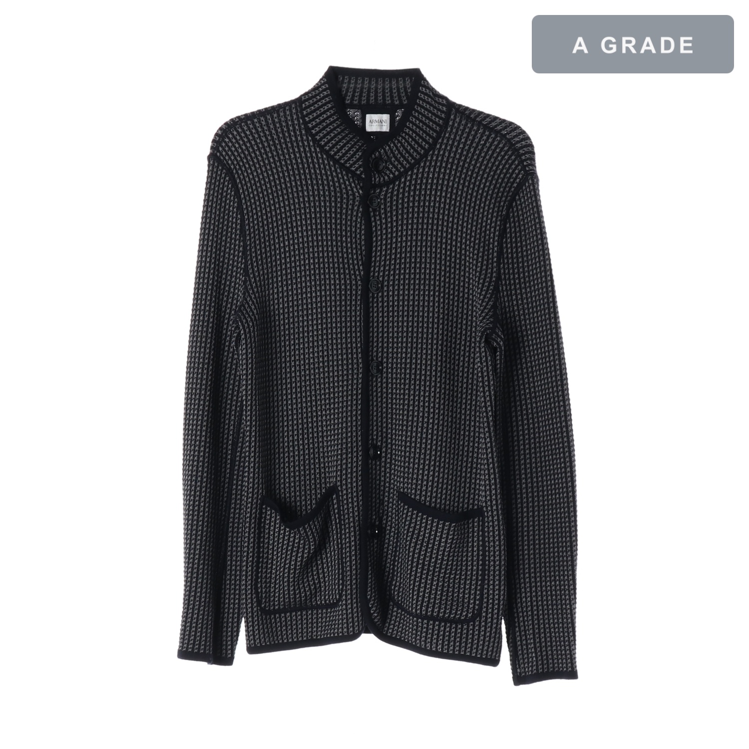 ARMANI COLLEZIONI 아르마니 고밀도 마이크로 체크 하이넥 니트 자켓 MAN-S