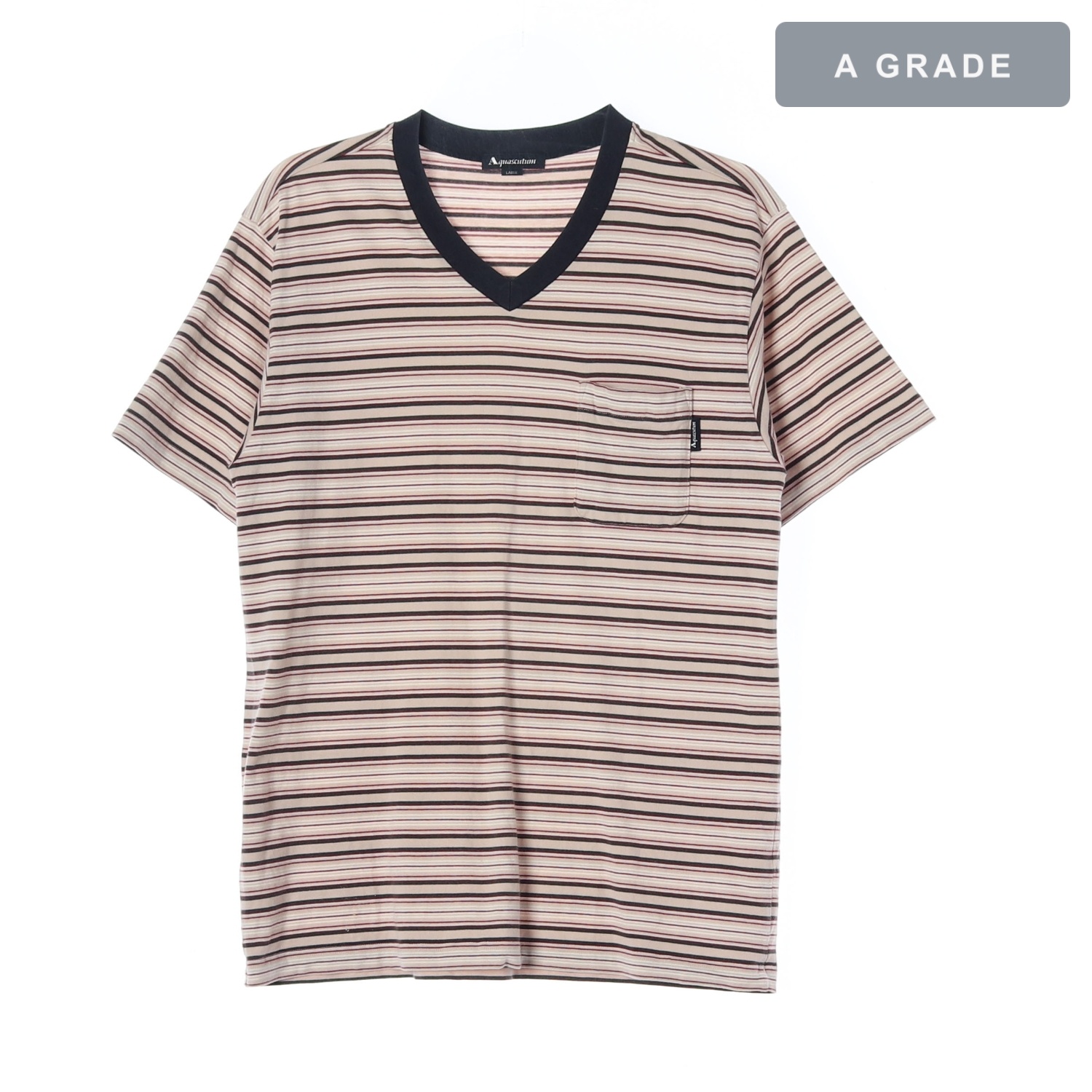 AQUASCUTUM 아쿠아스큐텀 스트라이프 V넥 포켓 반팔 티셔츠 MAN-S
