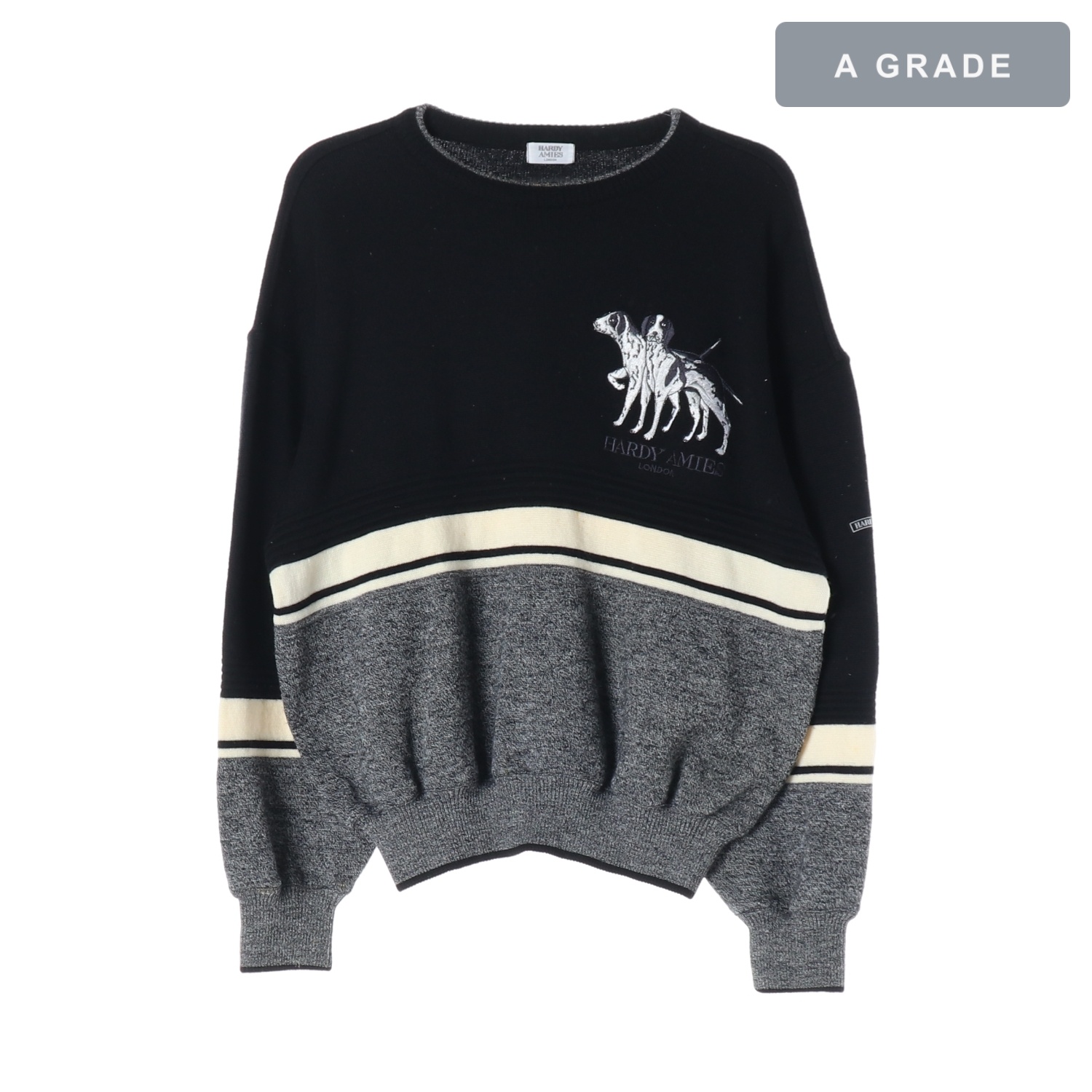HARDY AMIES 하디에이미스 강아지 자수 블랙 스웨트셔츠 MAN-XL