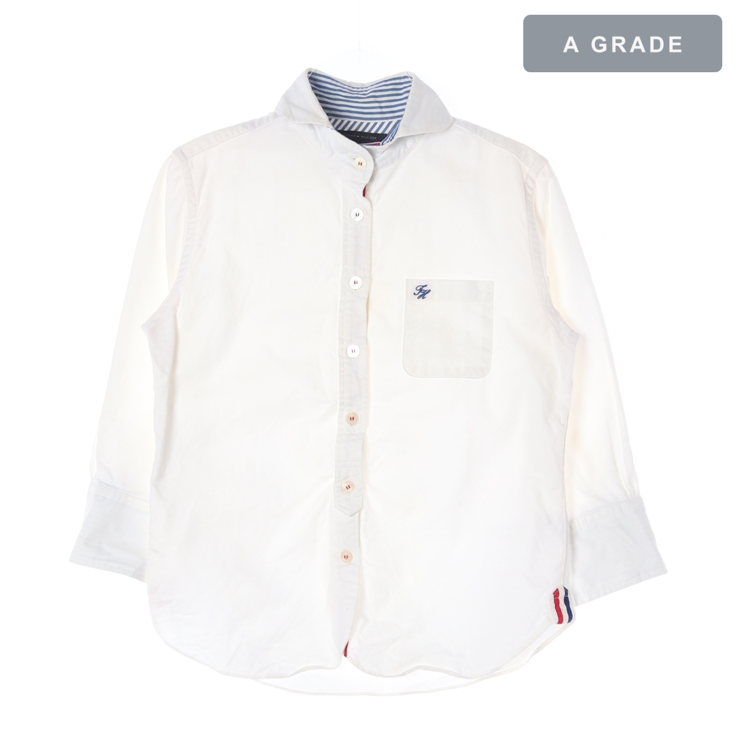 TOMMY HILFIGER 타미힐피거 TH 모노그램 자수 7부 화이트 셔츠 WOMAN-XXL