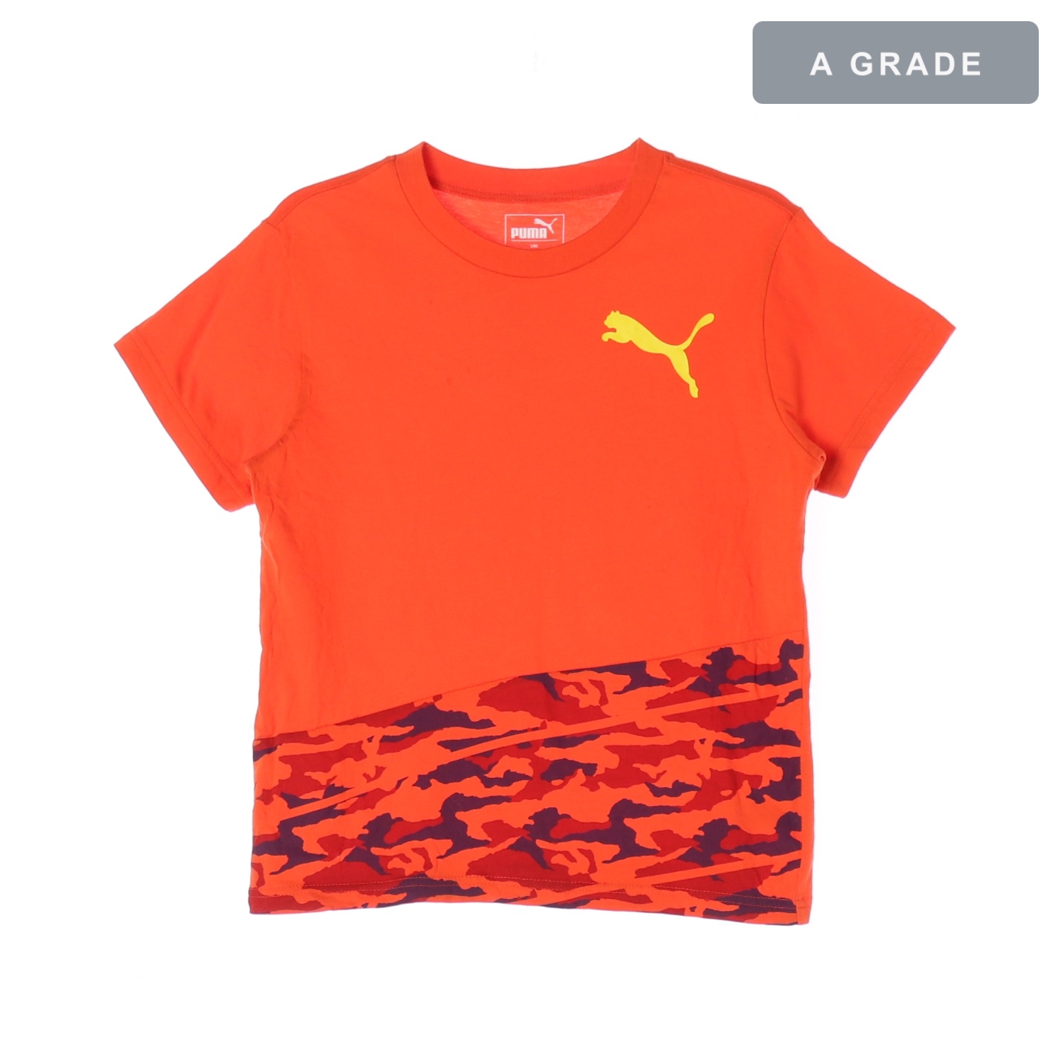PUMA 퓨마 오렌지 카모 패턴 반팔 티셔츠 KIDS-140