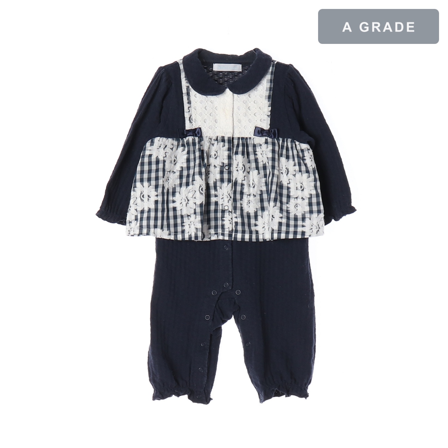 BEBE REDUCTION 베베 르덕시옹 깅엄체크 플라워 점프수트 KIDS-80