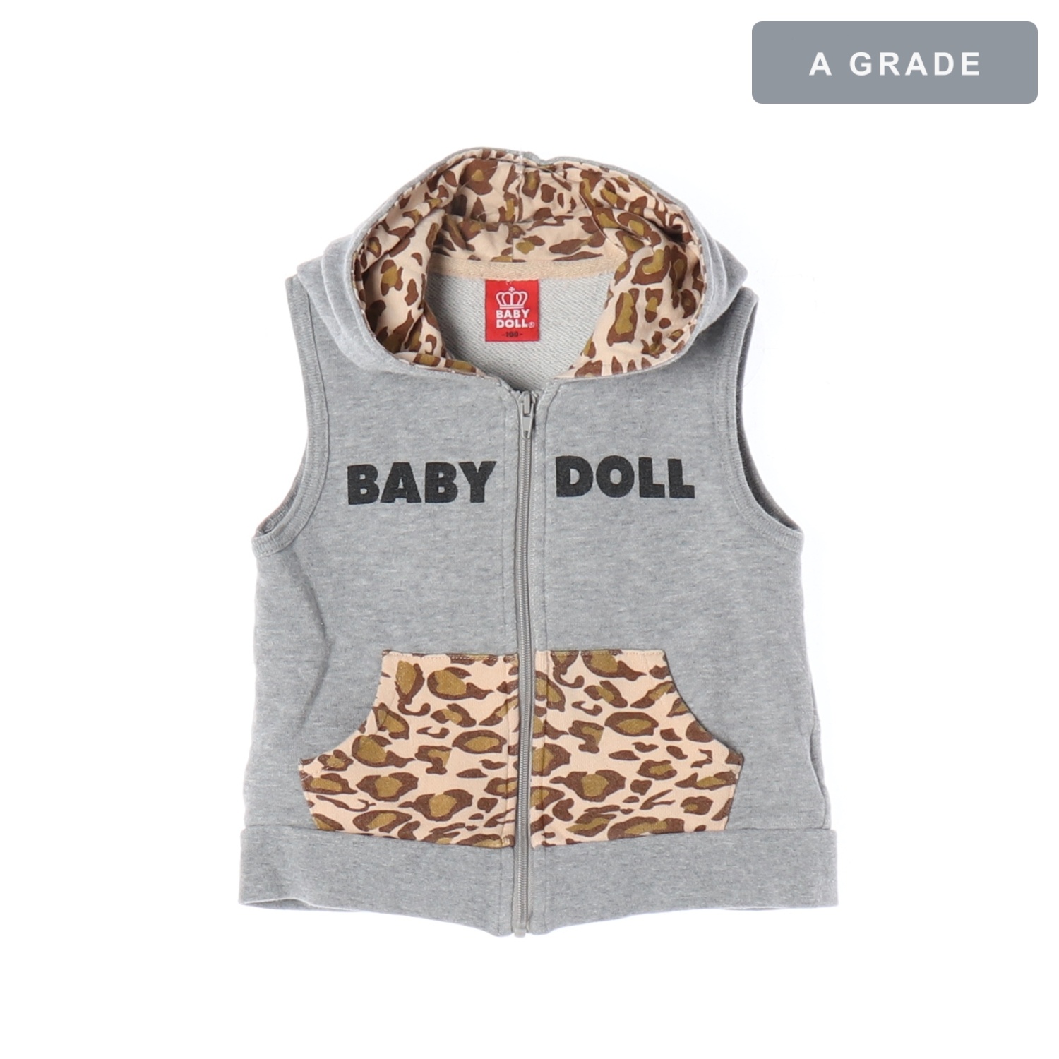 BABY DOLL 베이비돌 레오파드 포인트 그레이 집업 베스트 KIDS-100